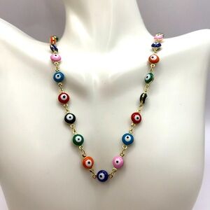 Enamel Multi Colored Evil Eyes Necklace
